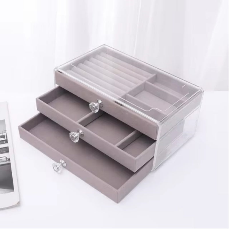3 Layers Jewelry Display Box Earrings Necklace Bracelet Rings Organizer Storage Container Clear Acrylic Drawer Jewelry Tray
