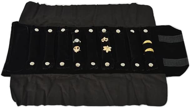 Jewelry Travel Roll Small Bag Black and Gray inside For Rings
