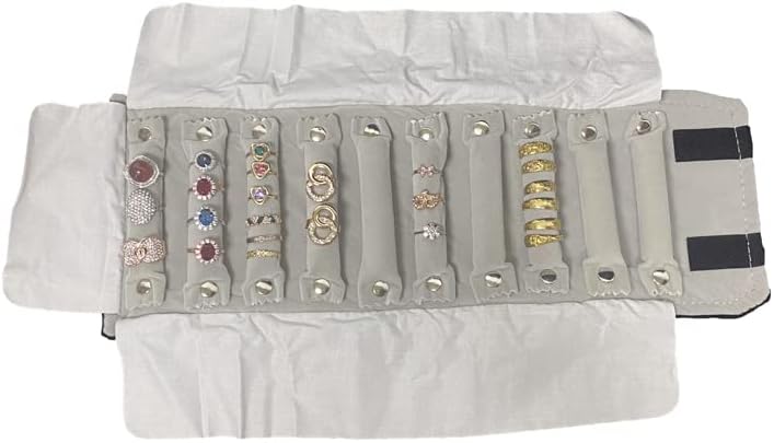 Jewelry Travel Roll Small Bag Black and Gray inside For Rings (Black and Gray)