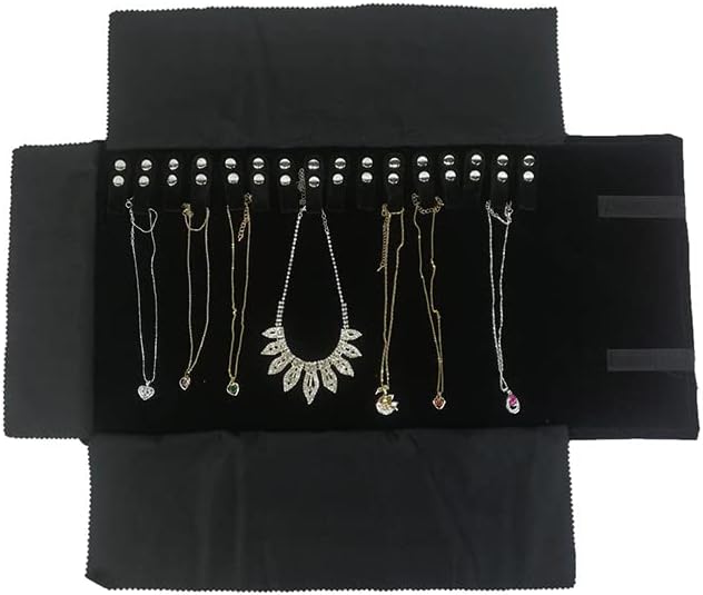 Velet Travel Jewelry Case Roll Bag Organizer for Necklace Bracelet Anklet Black Gray