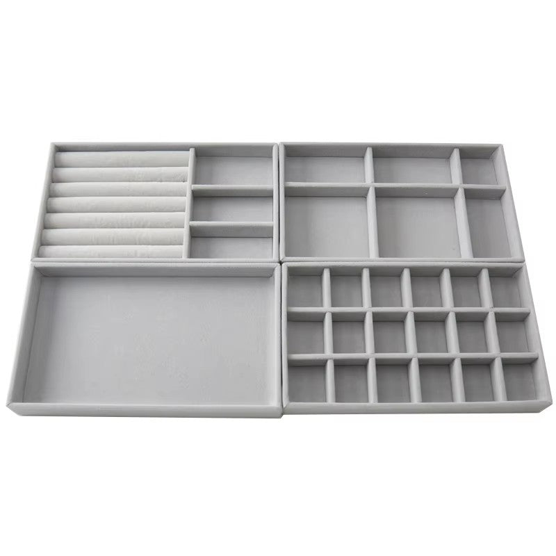 Portable Jewelry Display Tray Velvet Storage Necklace Earrings Bracelet Ring Container Organizer Holder Tray Stackable 4Pcs Prop