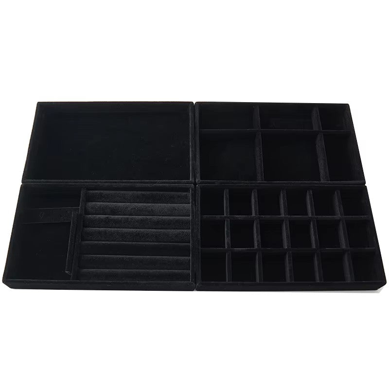 Portable Jewelry Display Tray Velvet Storage Necklace Earrings Bracelet Ring Container Organizer Holder Tray Stackable 4Pcs Prop