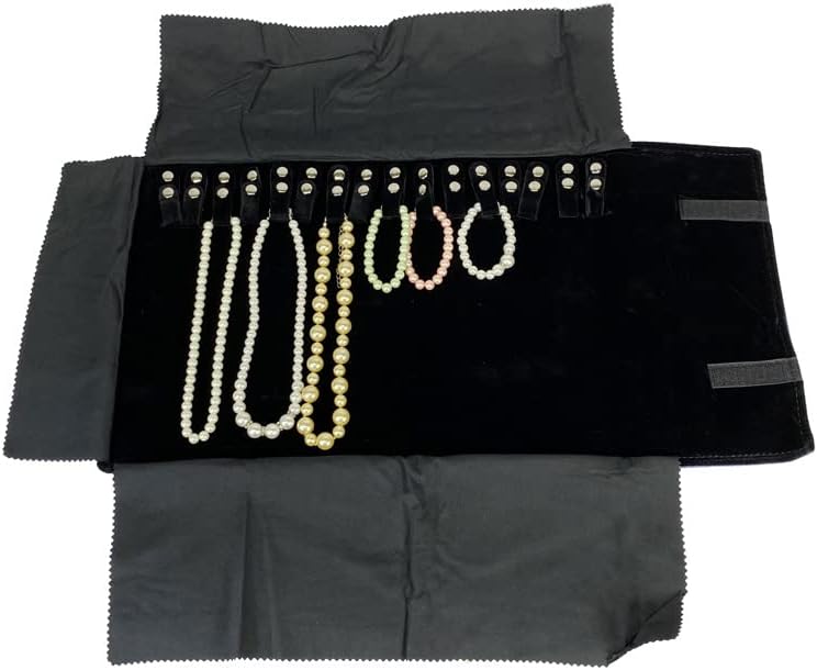 Velet Travel Jewelry Case Roll Bag Organizer for Necklace Bracelet Anklet Black Gray