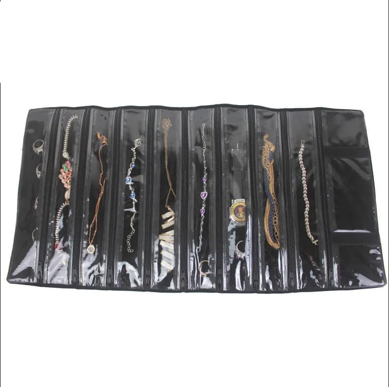 SCIKHEFT Velvet Travel Jewelry Case Roll Bag Organizer for Necklace Bracelets Ring Earrings