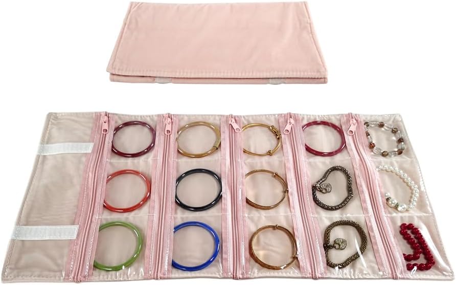 SCIKHEFT Velvet Travel Jewelry Case Roll Bag Organizer for Necklace Bracelets Ring Earrings