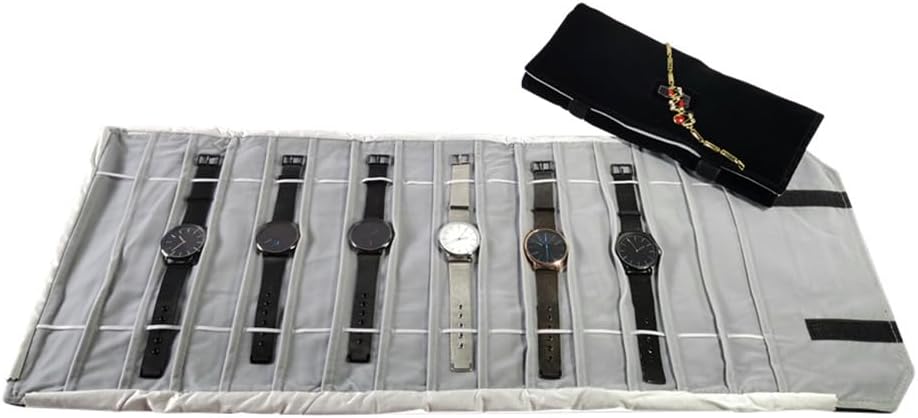 14 Velvet Watch Roll for Travel | 76x29cm Jewelry Organizer | Portable Wristwatch Storage with Secure Elastic Straps & Velcro Closure