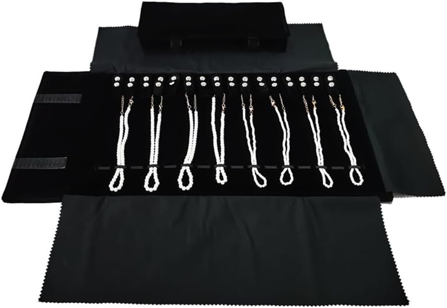 Velet Travel Jewelry Case Roll Bag Organizer for Necklace Bracelet Anklet Black Gray