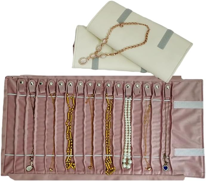 Portable Jewelry Roll Untangled Secure Necklace Travel Storage Bag Displays Holder 16 Chain (black velvet)