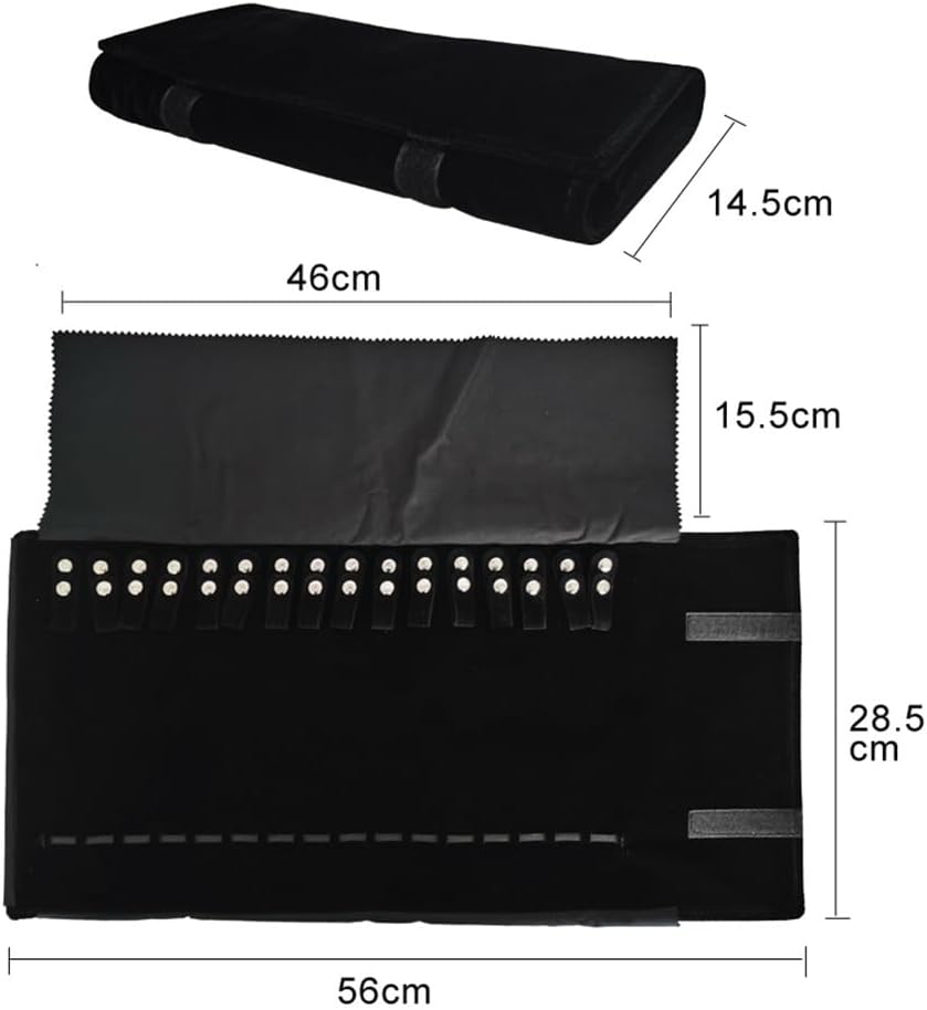 Velet Travel Jewelry Case Roll Bag Organizer for Necklace Bracelet Anklet Black Gray