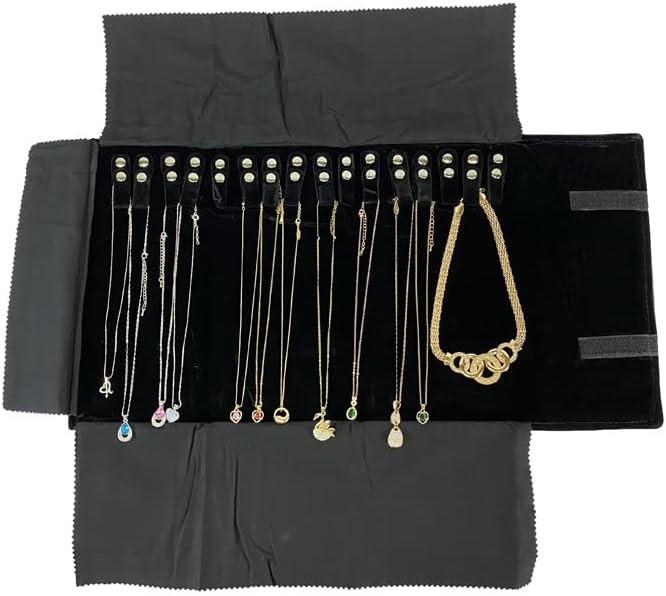 Velet Travel Jewelry Case Roll Bag Organizer for Necklace Bracelet Anklet Black Gray