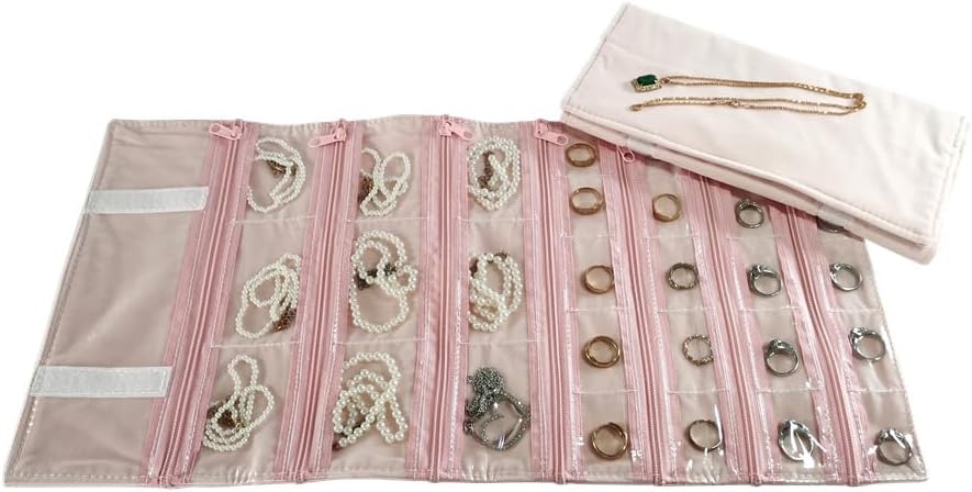 SCIKHEFT Velvet Travel Jewelry Case Roll Bag Organizer for Necklace Bracelets Ring Earrings