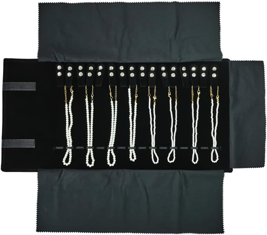 Velet Travel Jewelry Case Roll Bag Organizer for Necklace Bracelet Anklet Black Gray