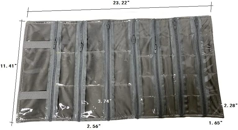 Velvet Travel Jewelry Case Roll Bag Organizer for Necklace, 9 Zipped Grids, Black