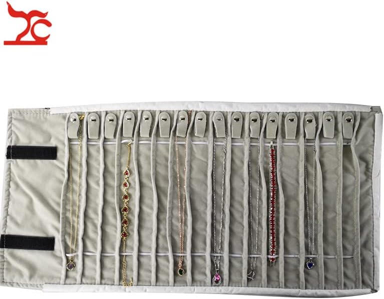 Portable Jewelry Roll Untangled Secure Necklace Travel Storage Bag Displays Holder 16 Chain (black velvet)