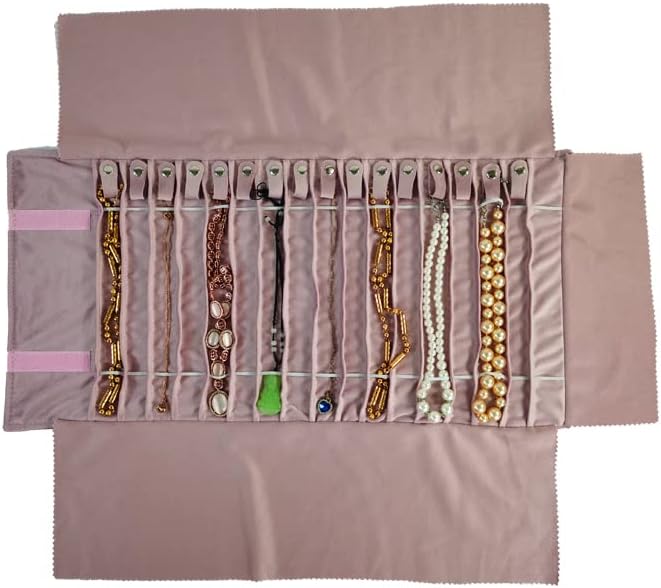 Portable Jewelry Roll Untangled Secure Necklace Travel Storage Bag Displays Holder 16 Chain (black velvet)