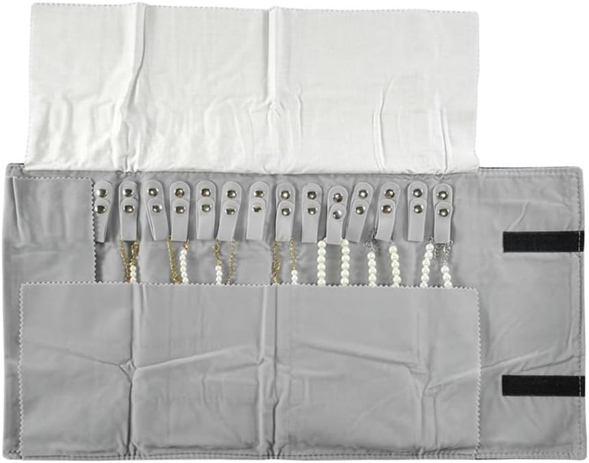 Velet Travel Jewelry Case Roll Bag Organizer for Necklace Bracelet Anklet Black Gray