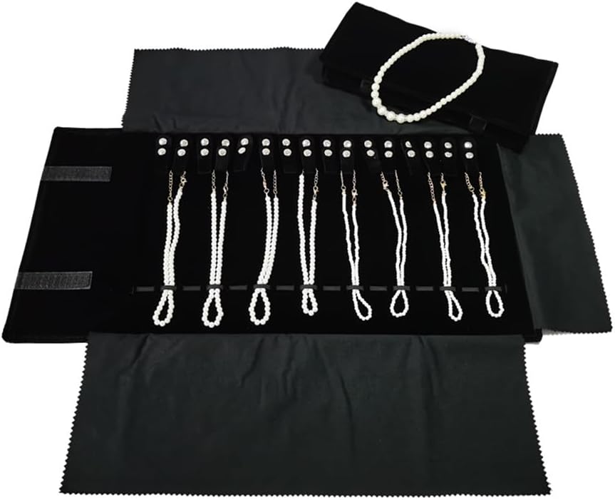 Velet Travel Jewelry Case Roll Bag Organizer for Necklace Bracelet Anklet Black Gray