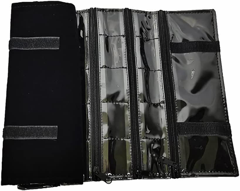 Velvet Travel Jewelry Case Roll Bag Organizer for Necklace, 9 Zipped Grids, Black