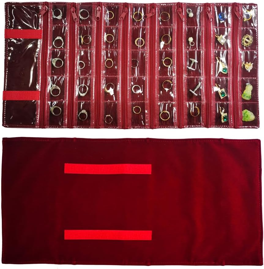 SCIKHEFT Velvet Travel Jewelry Case Roll Bag Organizer for Necklace Bracelets Ring Earrings