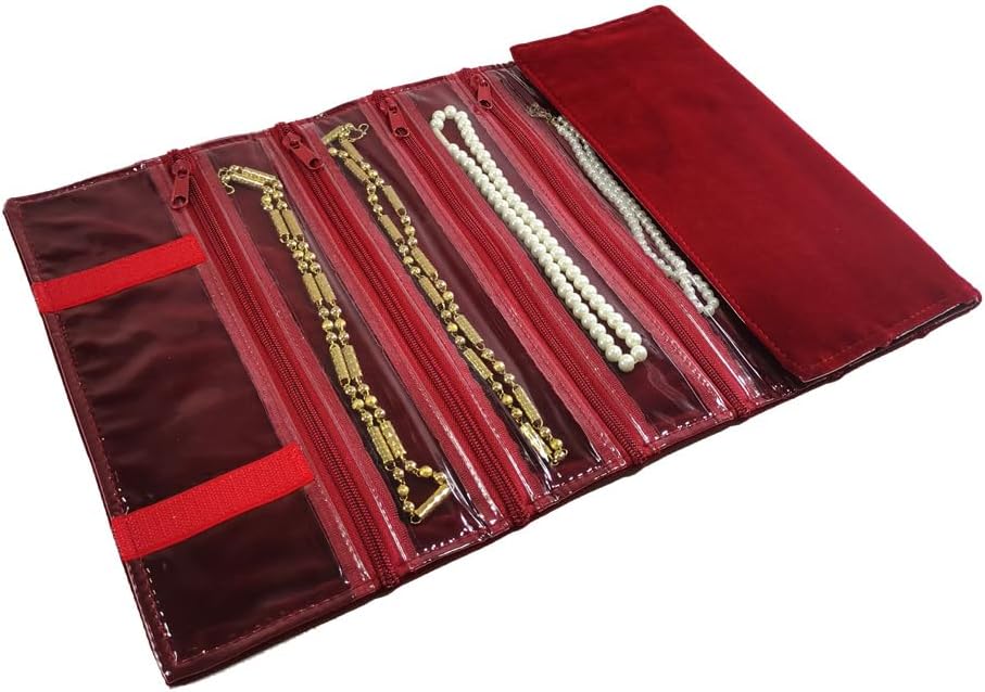 SCIKHEFT Velvet Travel Jewelry Case Roll Bag Organizer for Necklace Bracelets Ring Earrings