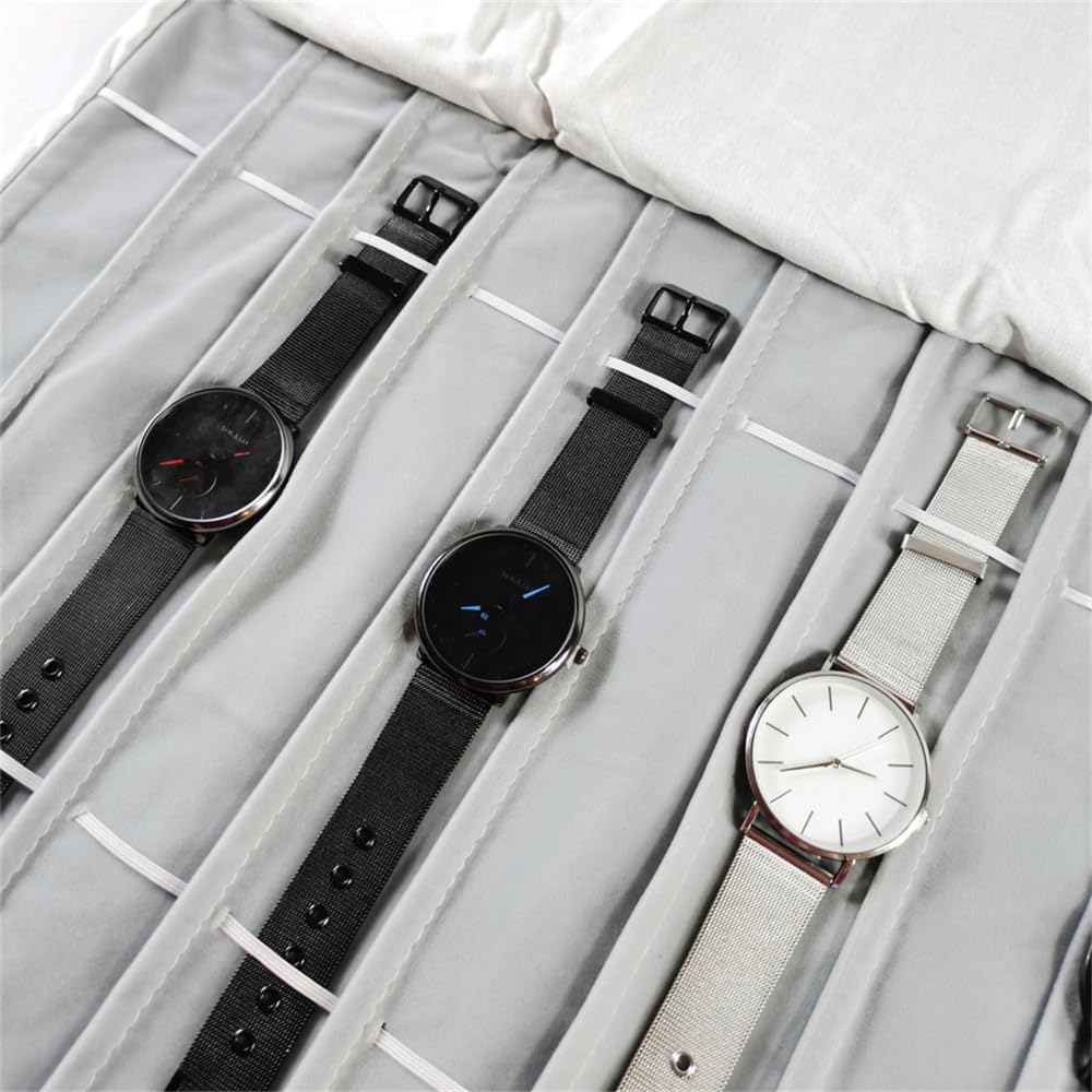 14 Velvet Watch Roll for Travel | 76x29cm Jewelry Organizer | Portable Wristwatch Storage with Secure Elastic Straps & Velcro Closure