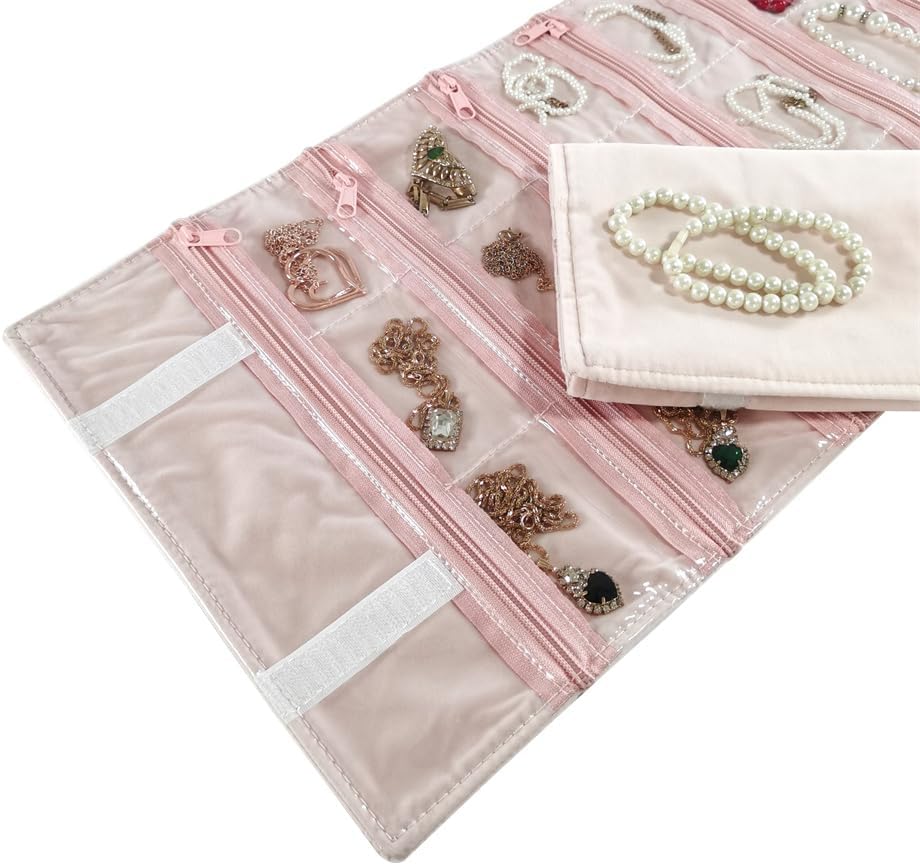 SCIKHEFT Velvet Travel Jewelry Case Roll Bag Organizer for Necklace Bracelets Ring Earrings
