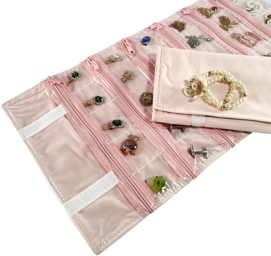 SCIKHEFT Velvet Travel Jewelry Case Roll Bag Organizer for Necklace Bracelets Ring Earrings