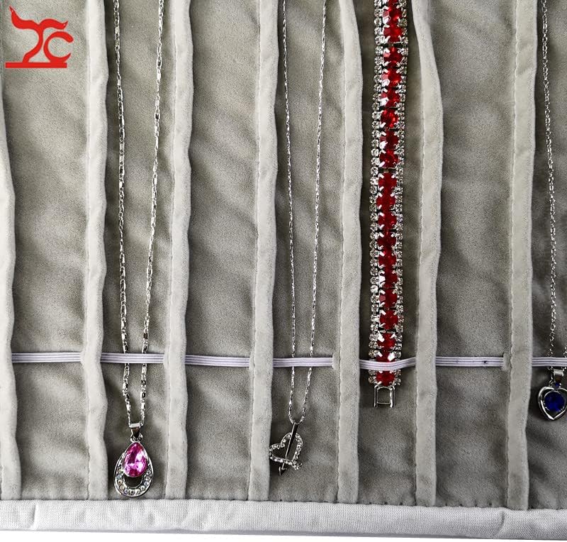 Portable Jewelry Roll Untangled Secure Necklace Travel Storage Bag Displays Holder 16 Chain (black velvet)