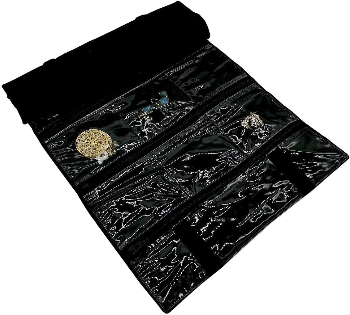 SCIKHEFT Velvet Travel Jewelry Case Roll Bag Organizer for Necklace Bracelets Ring Earrings