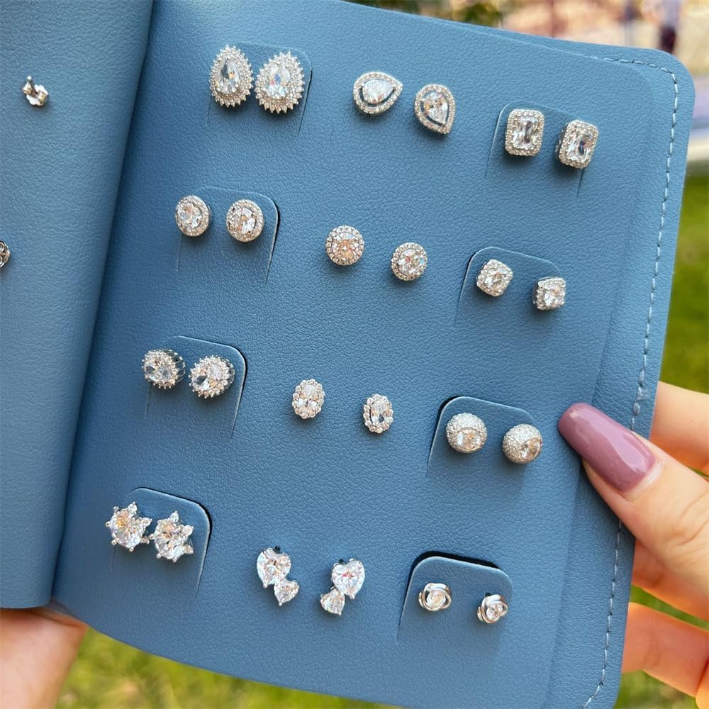 Earring Book Organizer, Portable Earring Holder Case Pu Leather Travel Earring Case with Foldable Book Design
