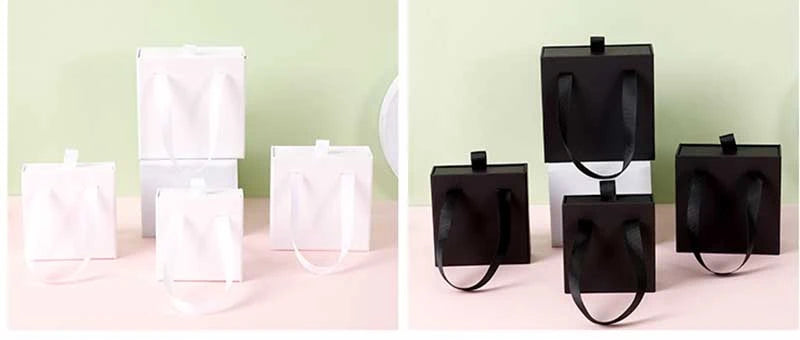 10Pcs/lot New Year Party Gift Box Earring Ring Jewelry Packaging Box Wedding Ribbon Handle Drawer Case Necklace Bracelet Holder