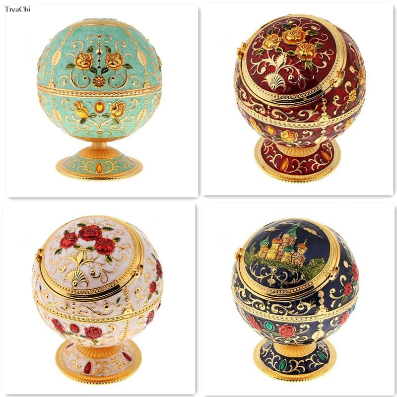 Carved Vintage Jewelry Storage Box Lovely Trinket Box European Embossed Pattern Gem Jade Stone Storage Cases Home Collections