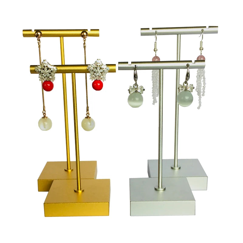 Luxury Gold Silver Stainless Steel T-Shaped Earring Display Stand Jewelry Earring Holder for Jewelry Store Window Showcase