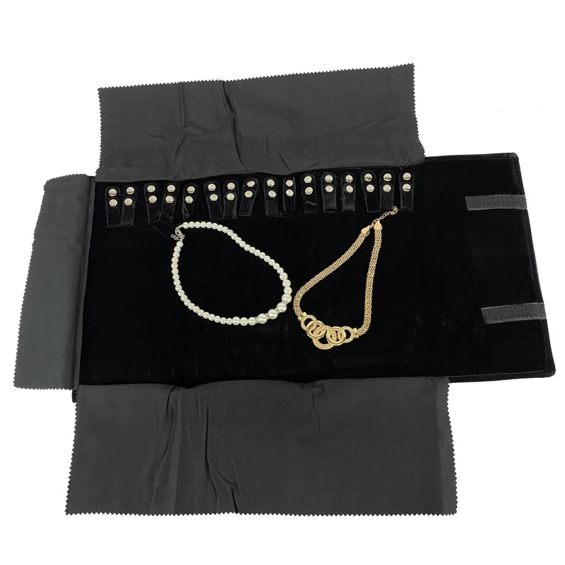 Navy Blue Leather Jewelry Roll Bag Portable Carring Case Organizer Multi Functional Necklace Pendant Storage Box