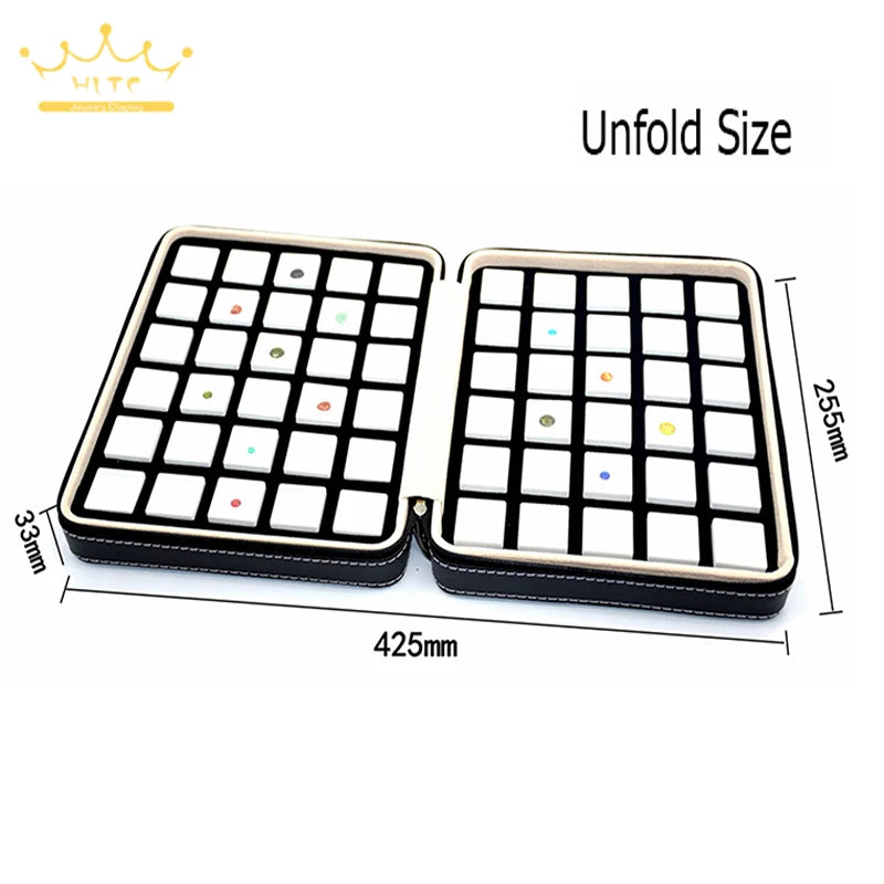 PU Leather Gem Box Insert Storage Display Portable Gemstone Travel Zip Bag Diamond Showing Box Business Jewelry Packaging