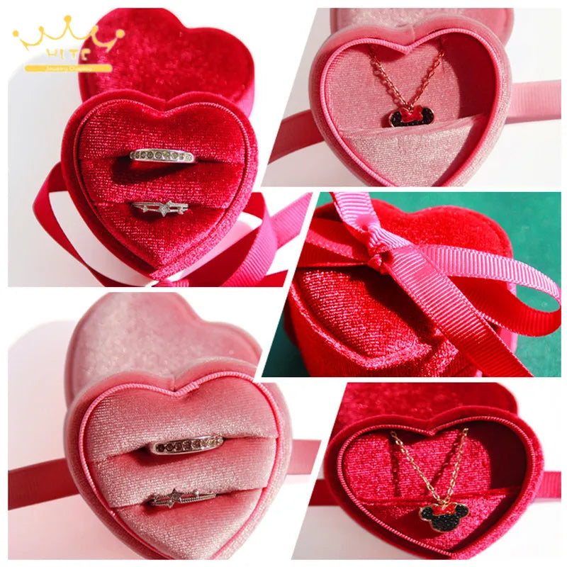 Corduroy Heart-shaped Jewelry Box Single Ring Box Lovers Ring Box Pendant Necklace Box Velvet Jewelry Boxes and Packaging