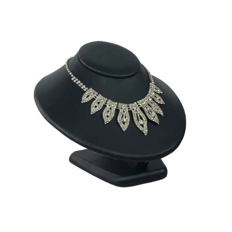 Faux PU Jewelry Counter Showcase Black Necklace Bracelet Organizer Holder Diamond Ring Earring Display Storage Stand