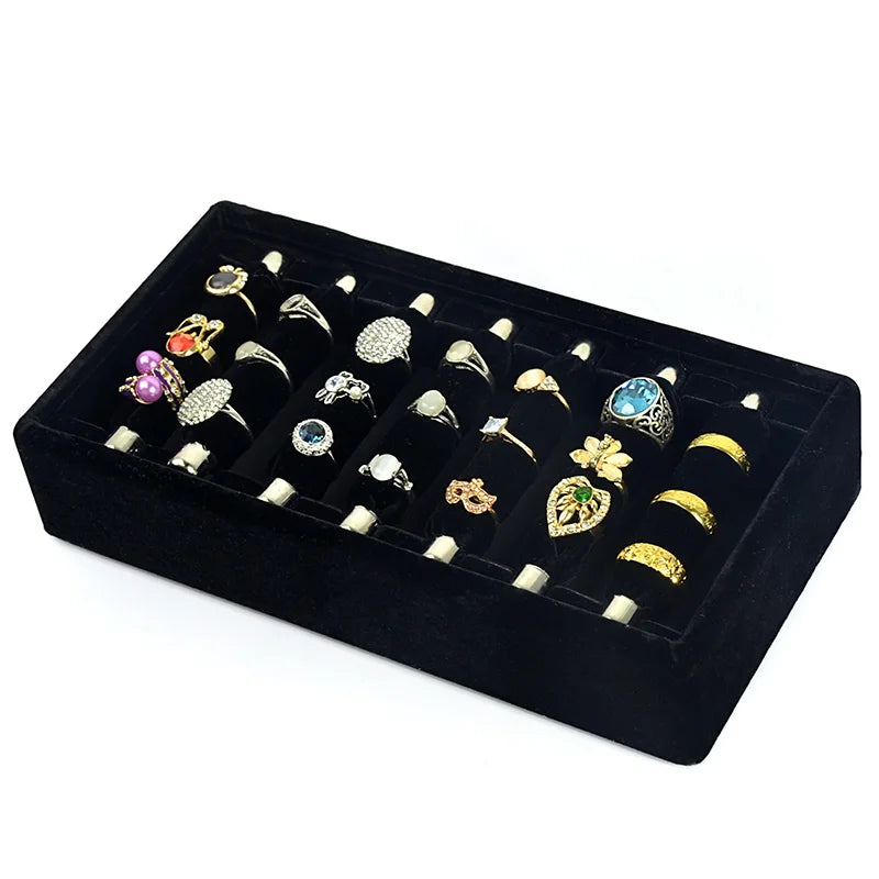 Detachable 7 Bars Ring Jewelry Display Box Velvet Diamond Ring Storage Case Convenient Linen Ring Holder Showcase Tray Holder