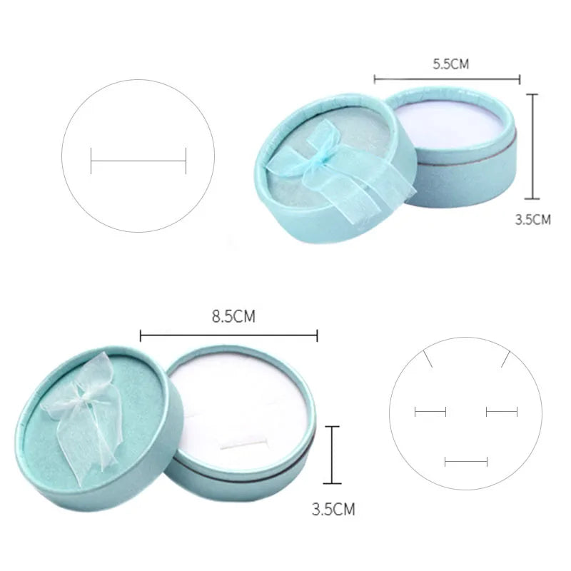 Jewelry Display Box Cardboard Necklace Earrings Ring Box Round Packaging Gift Box with Sponge Ribbon Wholesales 12/24pcs/Lot