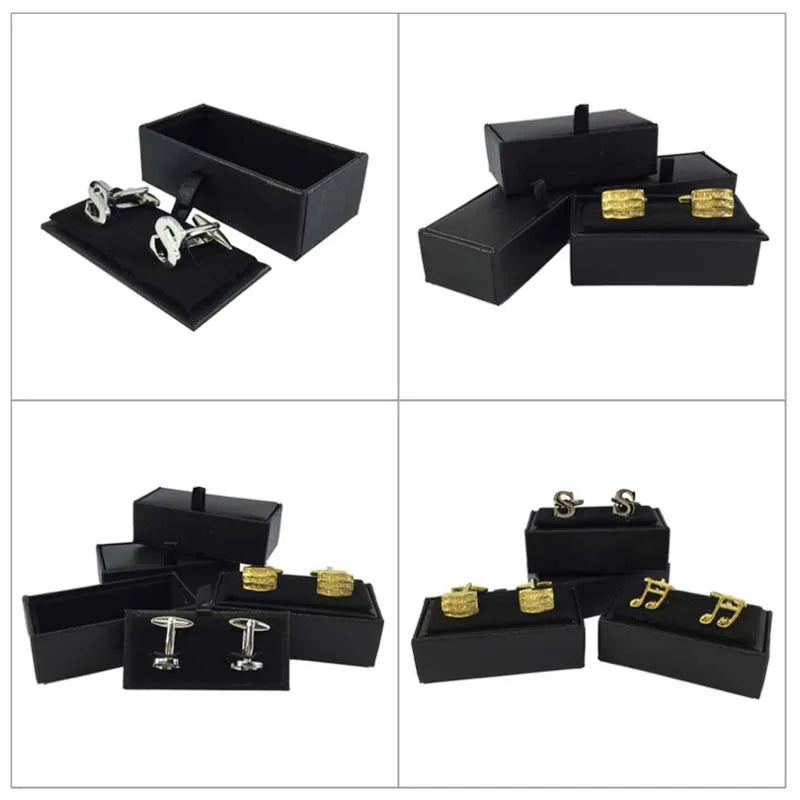 60Pcs Black Cufflinks Storage Casket Mens Cufflink Jewelry Organizer Case Cuff Links Display Package Gift Box Birthday Gift Case