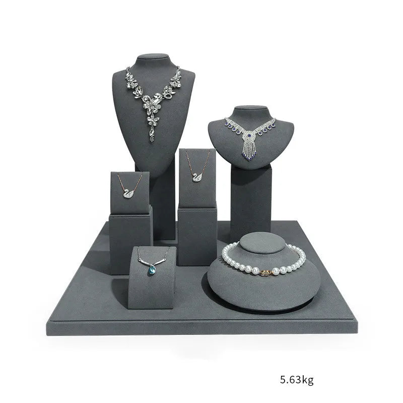 Gray Microfiber Model Portrait Jewelry Display Stand Window Jewelry Props Necklace Pendant Display Stand Set Jewlery Organizer
