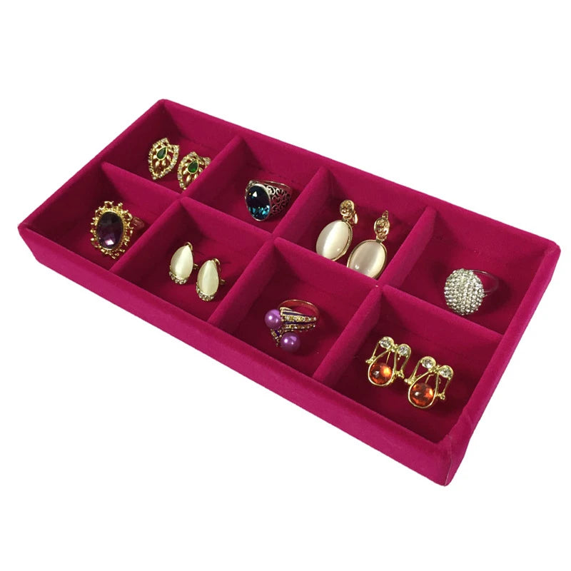 Luxurious Rose Red Velvet Jewelry Display Tray Necklace Pendant Beads Storage Showcase Box Trinket Tray Ring Bracelet Orgnizer