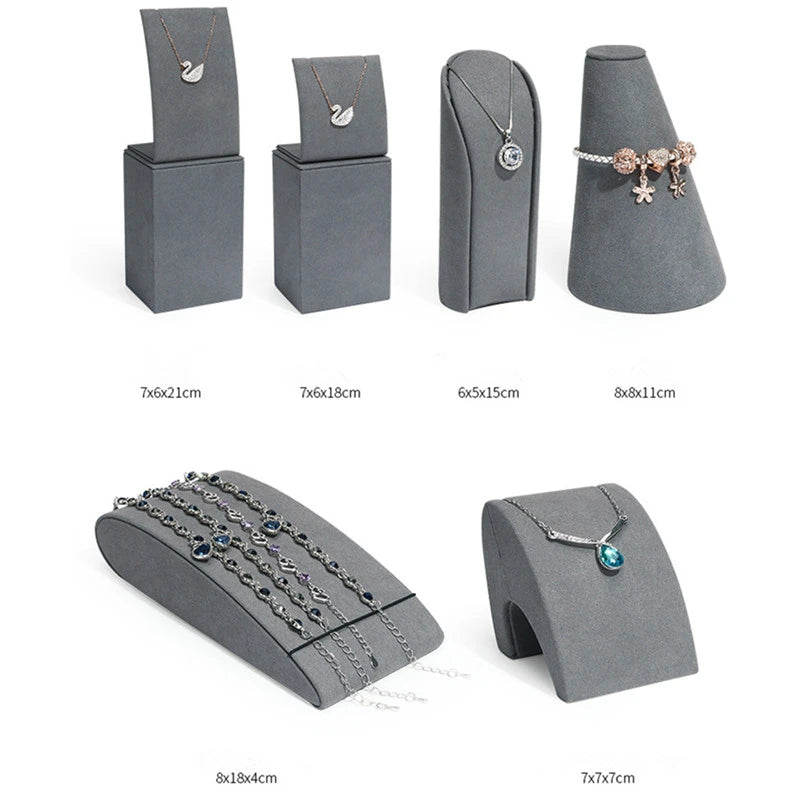 Gray Microfiber Model Portrait Jewelry Display Stand Window Jewelry Props Necklace Pendant Display Stand Set Jewlery Organizer