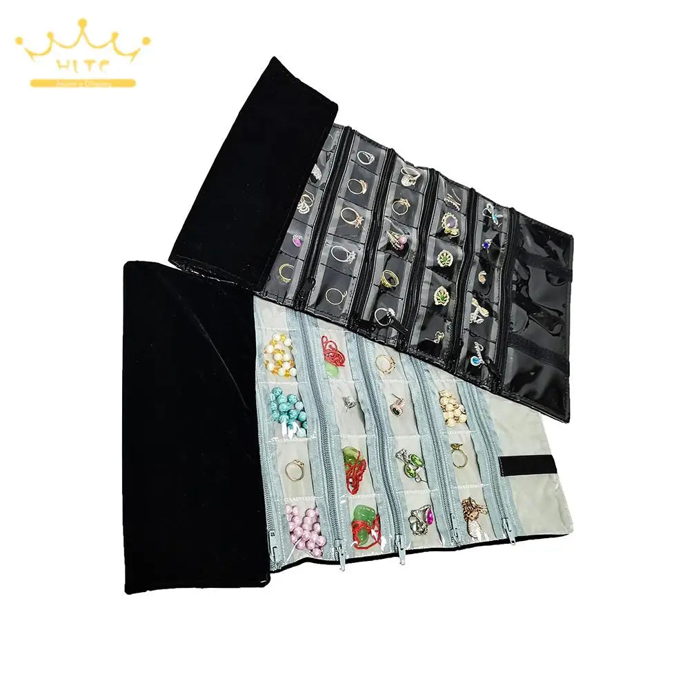 Jewelry Roll Bag Zipper 40 Pocket Jewelry Storage Organizer Holder Earring Bag Pouch Display Transparent for Small Accessories