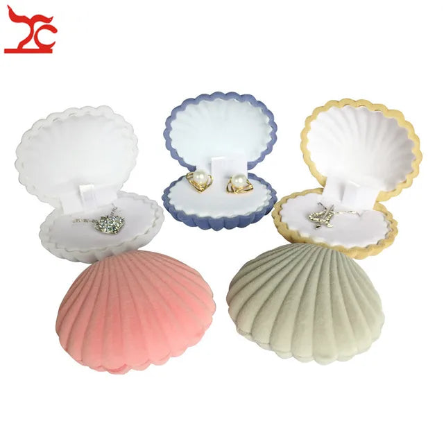 Bulk sale 10Pcs Cute Shell Shape Velvet Earring Case Engagement Party Necklace Pendant Jewelry Display Storage Wedding Gift Box