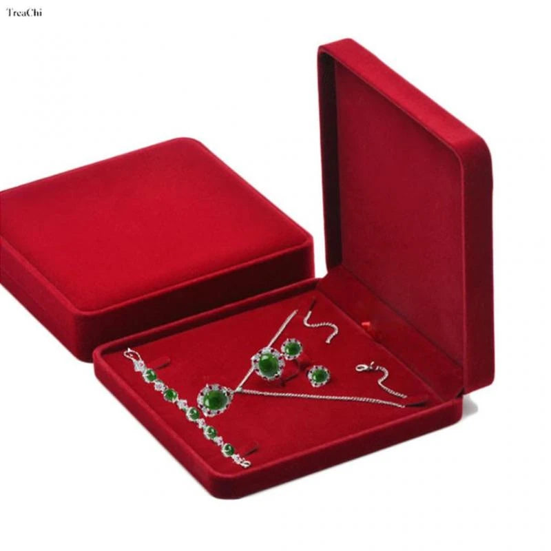 Red Velvet Jewelry Gift Boxes Ring Necklace Earring Packaing Box Bracelet Storage Case Chain Organizer Tray Window Showcases