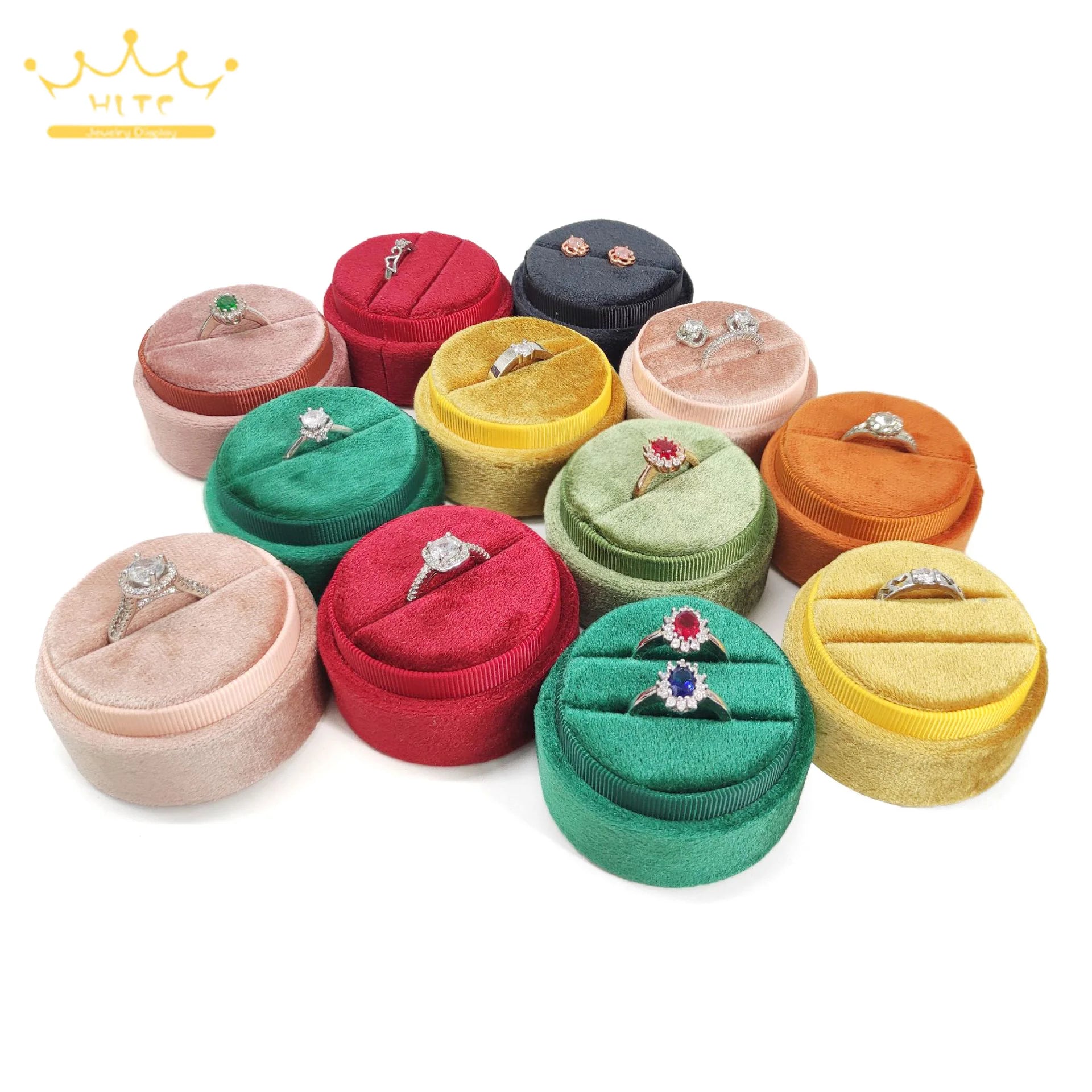 Luxury Round Velvet Jewelry Earring Ring Display Case Box Storage Organizer Holder Gift Packaging Box Portable Travel Wedding