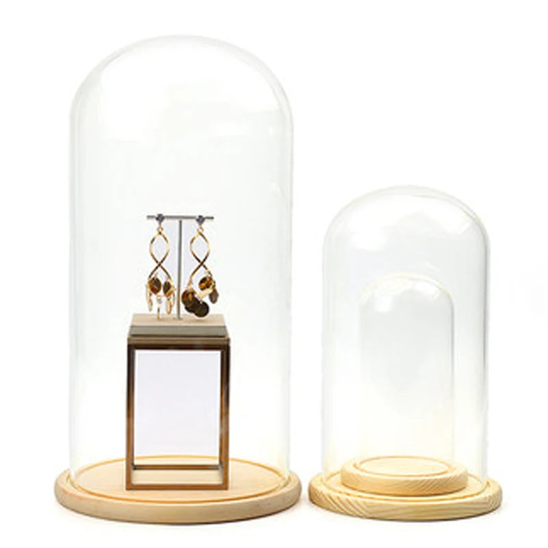 Jewelry Prop Window Display Rack Decoration Transparent Dust-proof plastic Cover Solid Wood Base Jewelry Shop Dedicated