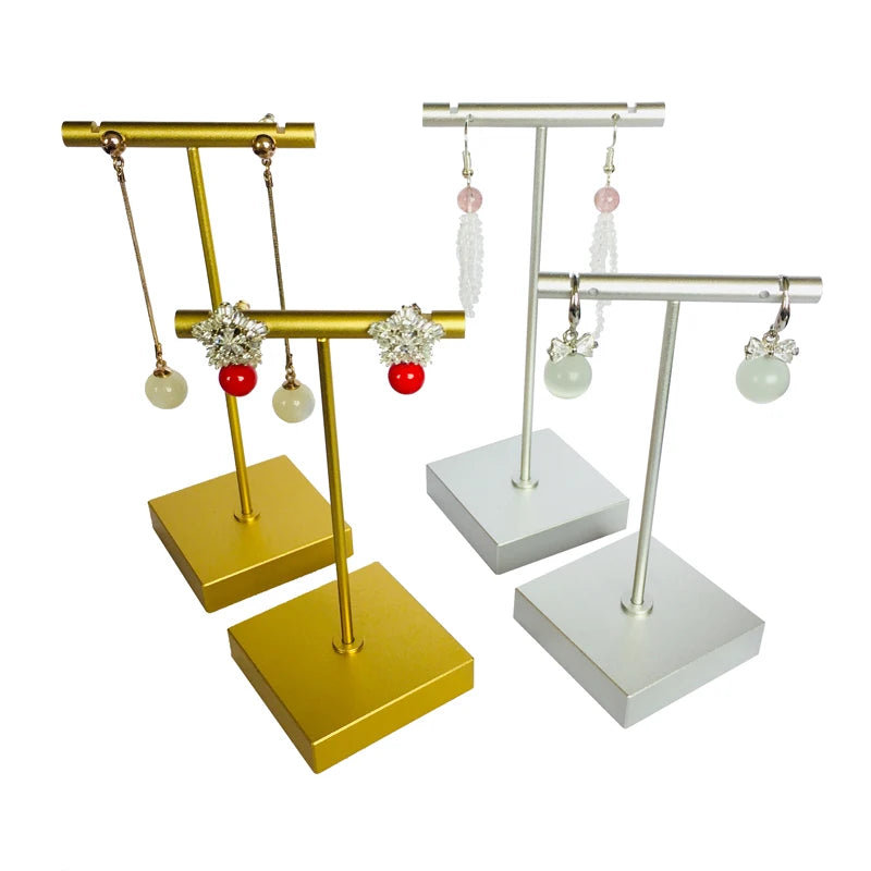 Luxury Gold Silver Stainless Steel T-Shaped Earring Display Stand Jewelry Earring Holder for Jewelry Store Window Showcase