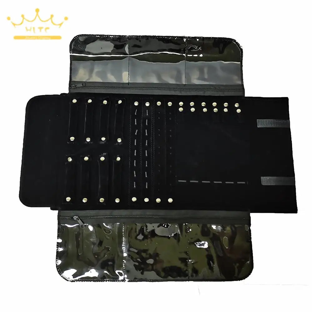 Fashion Black Velvet Jewelry Roll Bag with Zipper Bracelet Organizer Storage Pouch Portable Necklace Display Travel Bag